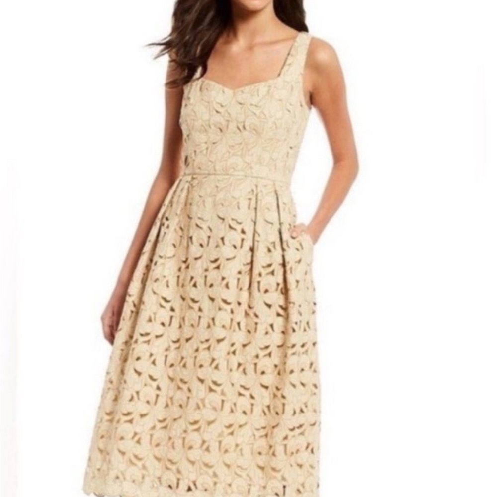 Antonio Melani Nyla Eyelet Embroidered Sleeveless Dress Almond Tan Size 6